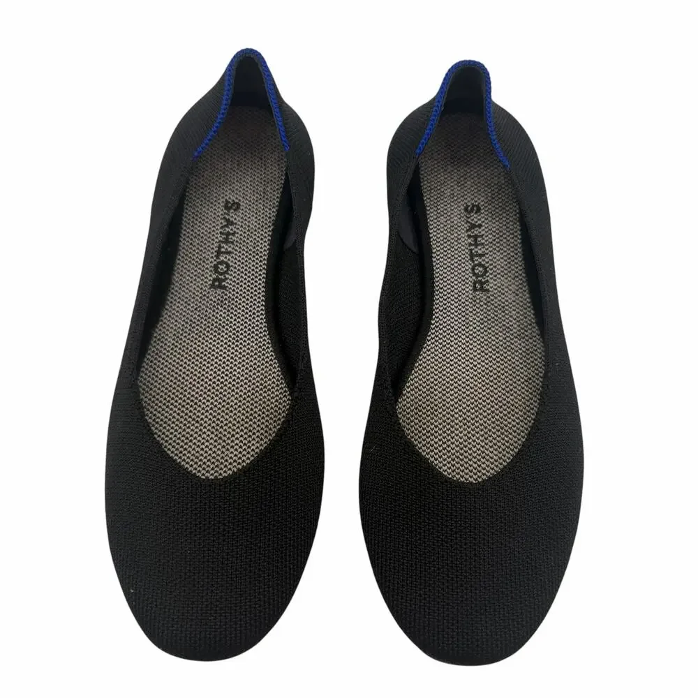 Rothy’s Black The Flat Round Toe Knit Slip On Size 8.5 Washable Work Luxury
